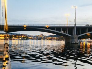 Prague: Vltava River Night Cruise with Buffet - From Čechův Bridge toward Charles Bridge: the smooth start