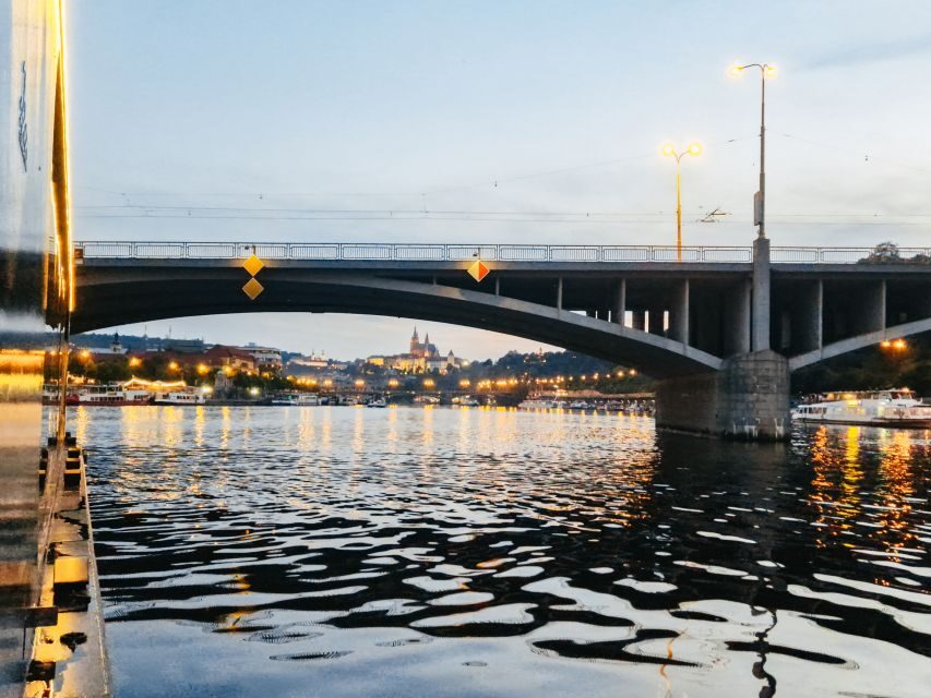 Prague: Vltava River Night Cruise with Buffet - From Čechův Bridge toward Charles Bridge: the smooth start