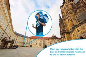Skip the Line: Prague Castle Ticket and Introductory Overview - Where to meet: St. Vitus Cathedral and the blue umbrella trick